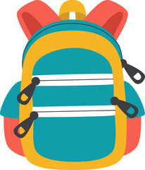 School backpack on a white background vector clipart. Green, yellow and red colors.