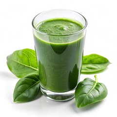 Glass of spinach juice on white background