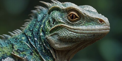 Obraz premium Plumed basilisk lizard head close up basiliscus plumifrons.