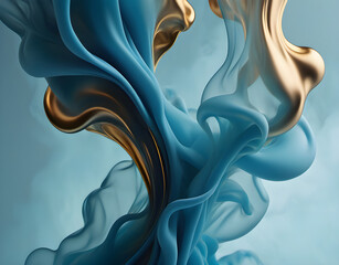 Obraz premium Abstract blue background with liquid gold and smoke elements