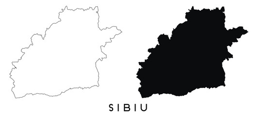 Obraz premium Sibiu map outline and black silhouette vector