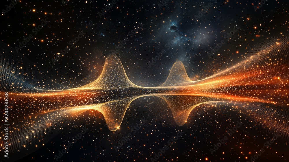 Poster abstract visualization of cosmic waves and stellar particles in a vast galaxy