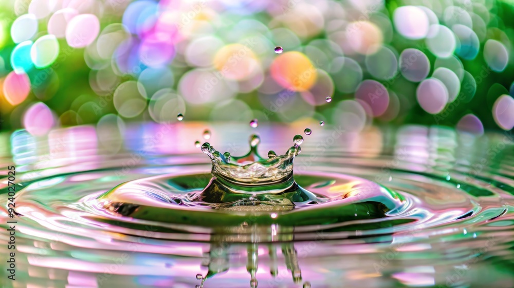 Aufkleber a single water drop splashes into a pool of water creating concentric ripples, with a blurred backgr