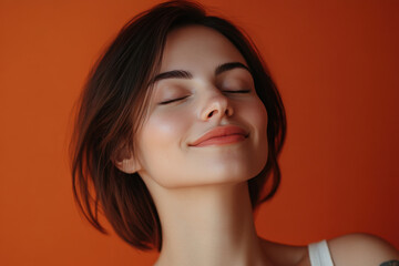 A close up of a woman's face with tattoos and her eyes closed