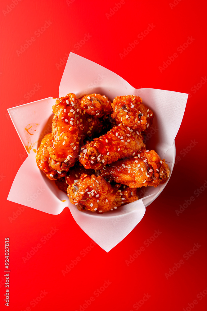 Wall mural a bowl of chicken wings with sesame seeds