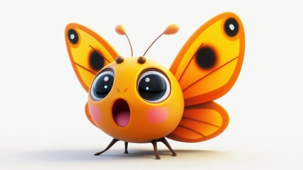 Obraz premium Adorable cartoon butterfly with wide eyes and orange wings expressing surprise or excitement