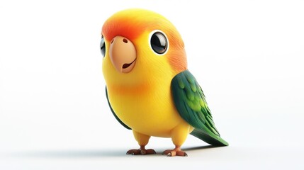 Brightly colored parrot with green and yellow feathers in white background