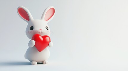 Obraz premium Adorable White Rabbit Holding a Red Heart, Symbolizing Love and Friendliness