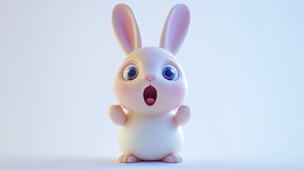 Cute Cartoon Rabbit with Wide Eyes and Surprised Expression