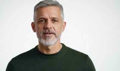 Obraz premium middle aged man with grey hair and short beard wearing dark green sweater
