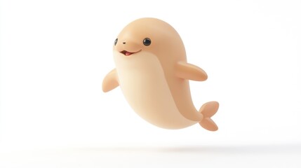Adorable Cartoon Whale with Joyful Expression in Minimalistic White Background