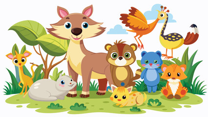 Naklejka premium Kids style drawing doodle animals isolated EPS Vector Images