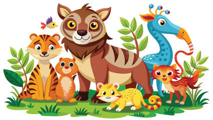 Naklejka premium Kids style drawing doodle animals isolated EPS Vector Images