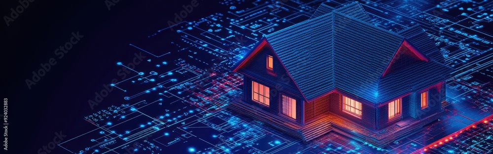 Poster ai technology constructs a modern smart house with digital features and intelligent systems