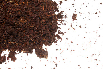 Close Up Of Moist Brown Fresh Soil on a White Background