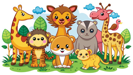 Fototapeta premium Kids style drawing doodle animals isolated EPS Vector Images