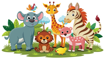 Naklejka premium Kids style drawing doodle animals isolated EPS Vector Images