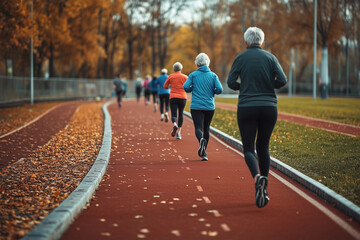Obraz premium Active senior people jogging on a jogging track