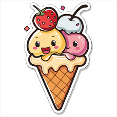 Hand Drawn Doodled Element - Ice Cream Desserts Bonus Pack. Cone thin line Icon set - editable stroke
