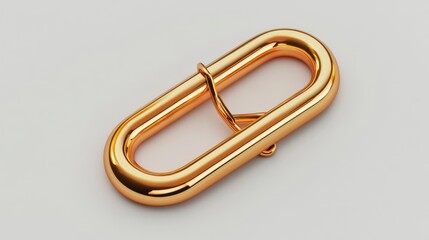 Close-Up of Shiny Golden Metal Chain Link on White Background
