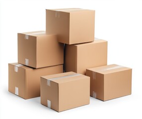 Pile of cardboard boxes isolated on white background