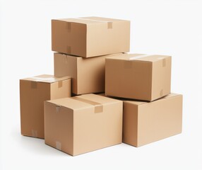 Pile of cardboard boxes isolated on white background