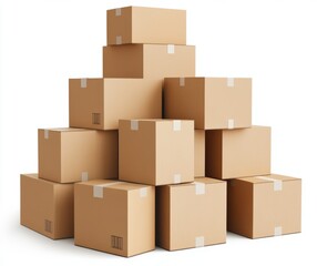 Pile of cardboard boxes isolated on white background