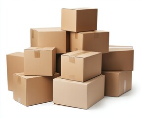 Pile of cardboard boxes isolated on white background