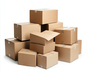 Pile of cardboard boxes isolated on white background