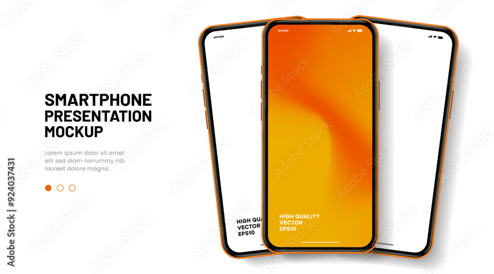 Poster Realistic smartphone mockup. Mobile phone vector with isolated on white background. Device front view. 3D mobile phone with shadow. Realistic, high quality smart phone mockup for ui ux presentation.