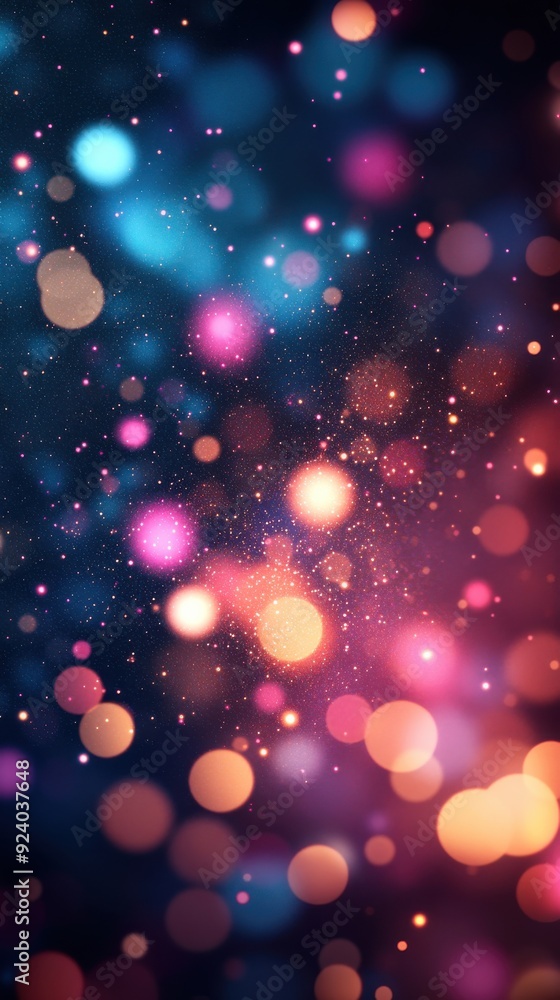 Poster 2d particle effect animation with vibrant, cascading sparkles and flickers, creating a lively and en