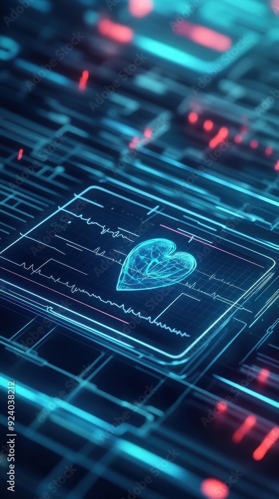 Aufkleber a 2d animation loop of a virtual medical interface with holographic elements,