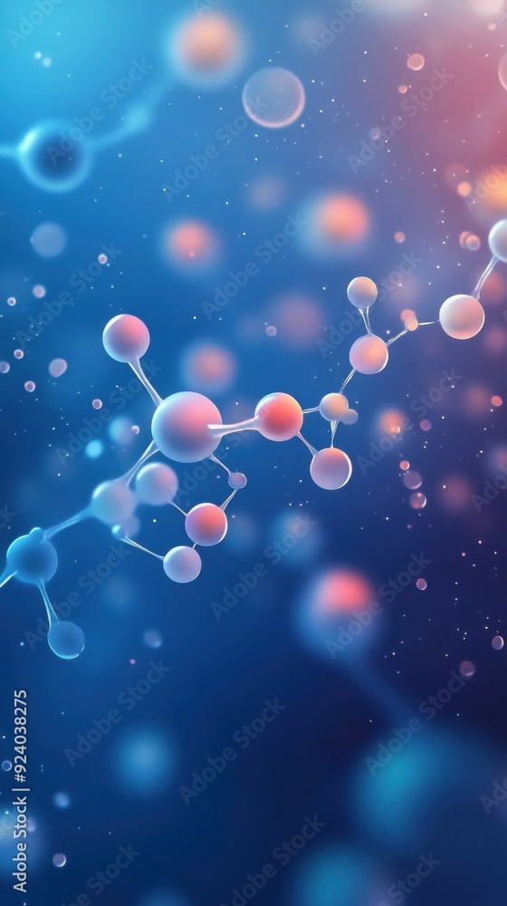 Poster a 2d animation loop of chemical molecules bonding and interacting, with a smooth and rhythmic flow t