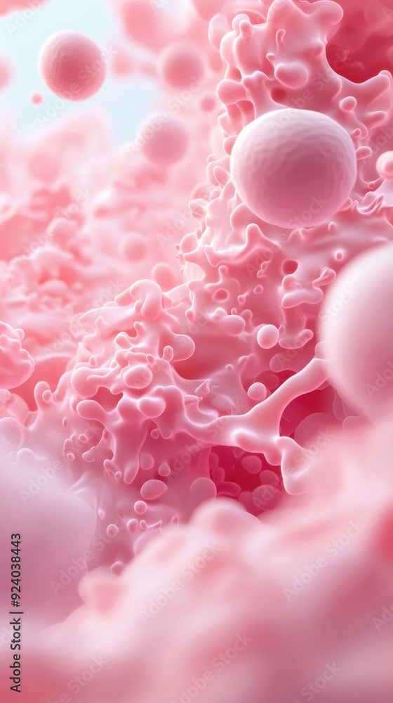Poster a 3d animation loop of cells multiplying and dividing, with detailed textures and realistic movement