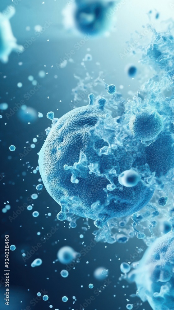 Poster a 3d animation loop of cells multiplying and dividing, with detailed textures and realistic movement