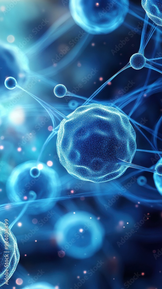 Poster a 3d animation loop of cells multiplying and dividing, with detailed textures and realistic movement