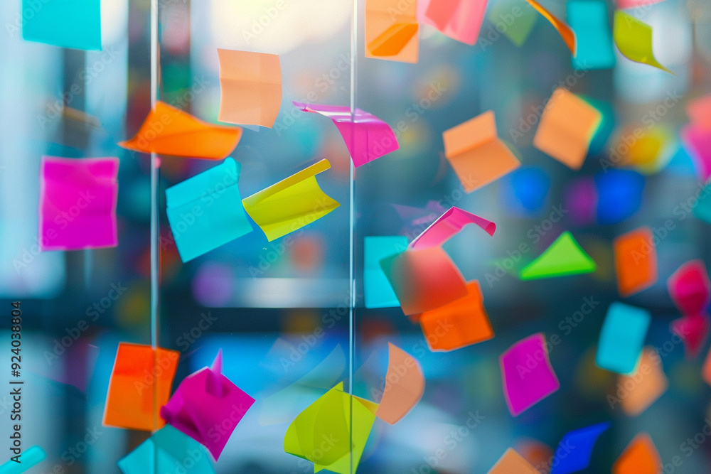 Poster colorful sticky notes hanging on a string