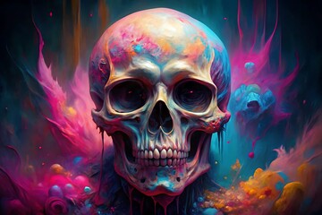 colorful skull wearing glasses ,illustration for poster, tshirt, banner, card, and cover book.