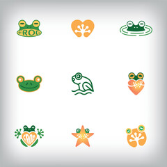 Unique set of 9 frog modern logos. Corporate company and ecology-nature icon. vector