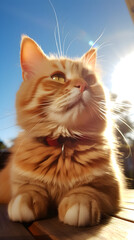 Obraz premium Captivating Gaze of a Vibrant Ginger Cat in the Warm Afternoon Sun