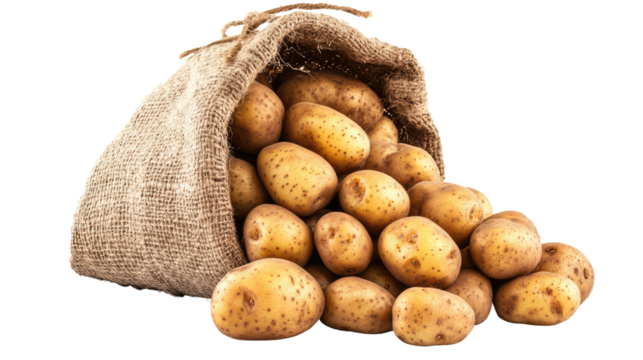 Potatoes in sack transparent background