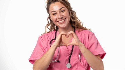 The nurse in pink scrubs