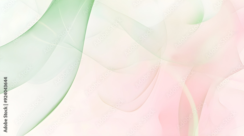 Poster a light and airy banner features soft pink and green flowing waves creating a tranquil and delicate 