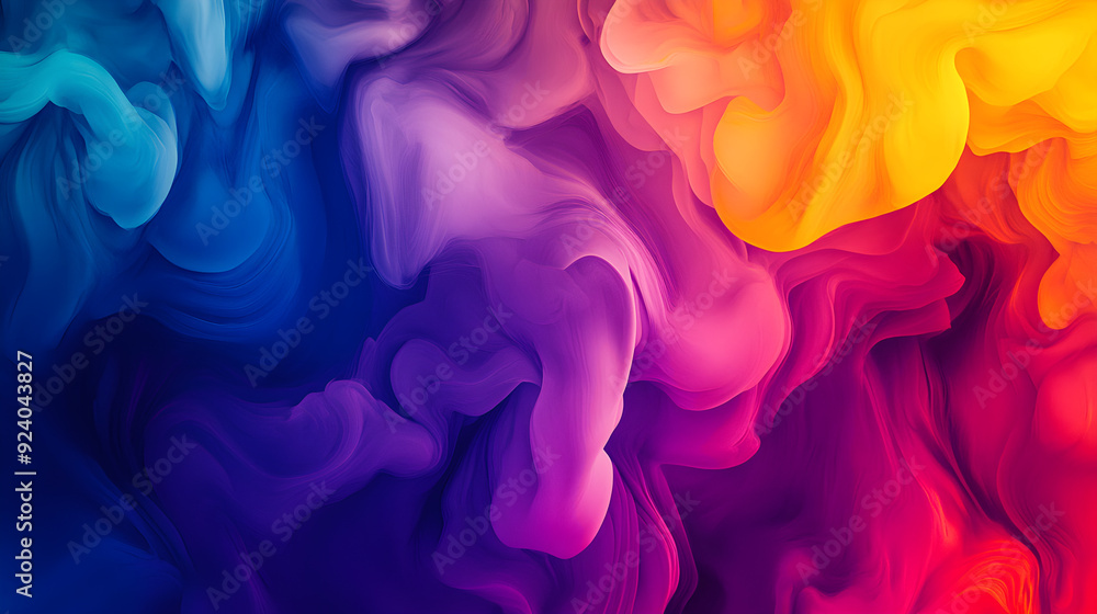 Poster a vibrant banner featuring all five colors blending smoothly, creating a dynamic and energetic abstr