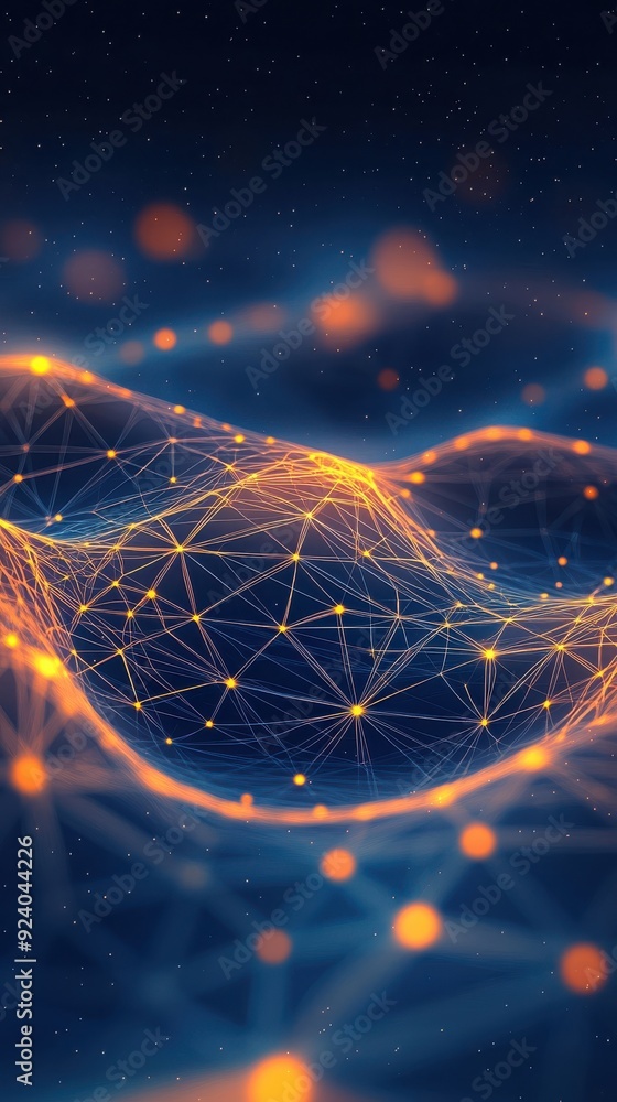 Poster a seamless 2d animation of glowing particles forming intricate geometric patterns, with a subtle gra