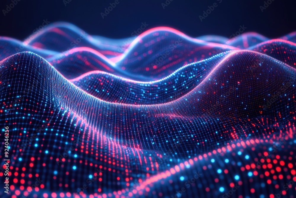 Poster colorful waves represent abstract neural networks in a vibrant data landscape
