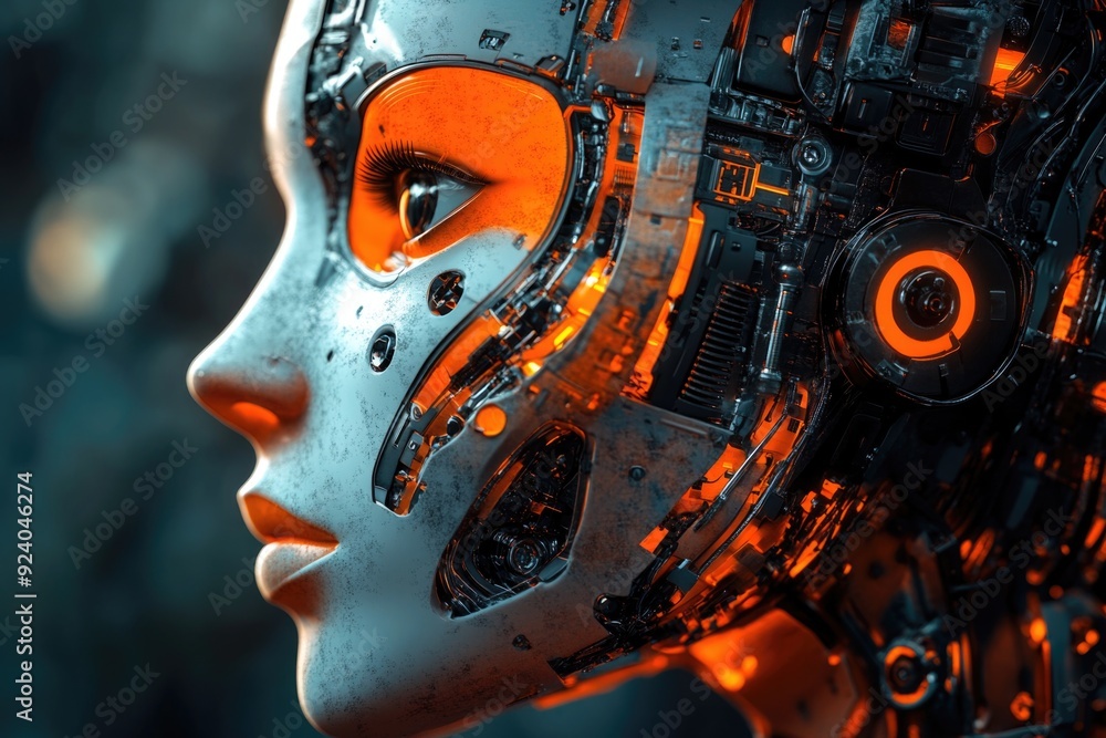 Aufkleber a highly detailed rendering of an advanced ai concept with glowing elements