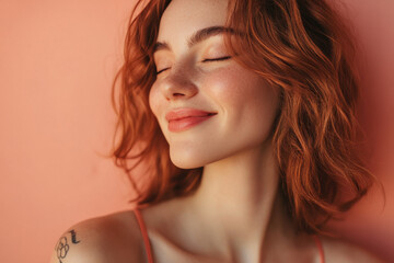 Fototapeta premium A close up of a woman's face with tattoos and her eyes closed