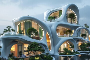 Futuristic Sustainable Architecture: A city with buildings designed using eco-friendly materials and energy-efficient technologies.