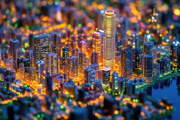 A futuristic cityscape illuminated by lights showcases innovation and connectivity